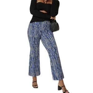 NEW Anthropologie Maeve PLUS 2X The Margot Kick-Crop Pants Blue Geo Wave Retro